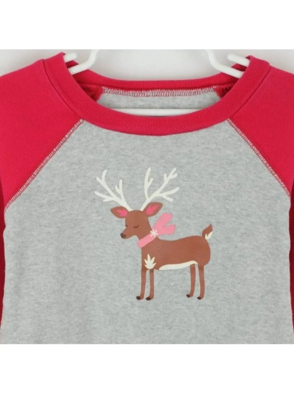 American Girl Girls Size 8 Gray Red Reindeer Graphic Long Sleeve Pajama Top